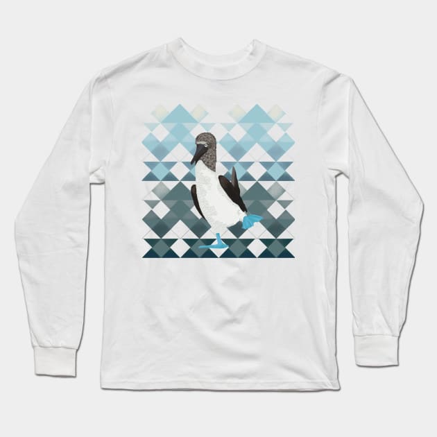 Booby Bird on Geometric Pattern Long Sleeve T-Shirt by Suneldesigns